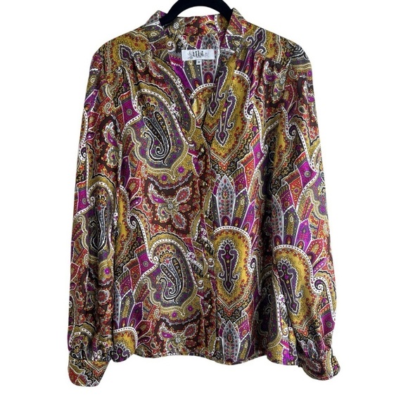 Tibi Retro 70s Paisley Print Long Sleeve Silk Button Down Blouse Size:8 - Picture 1 of 12